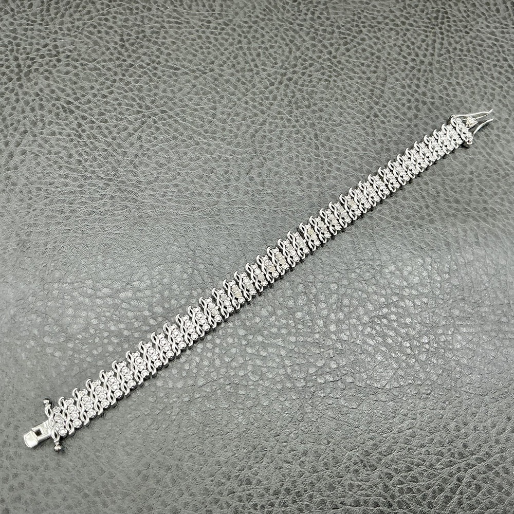 Bracelet Tennis Silver Tone‎ Chain Cubic Zirconia Box Closure 7.5 In Jewelry
